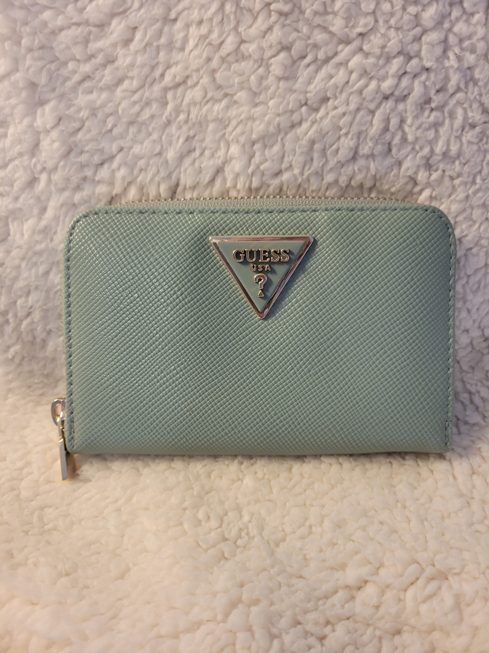 GUESS Mint Green Zip-Around Wallet with Logo